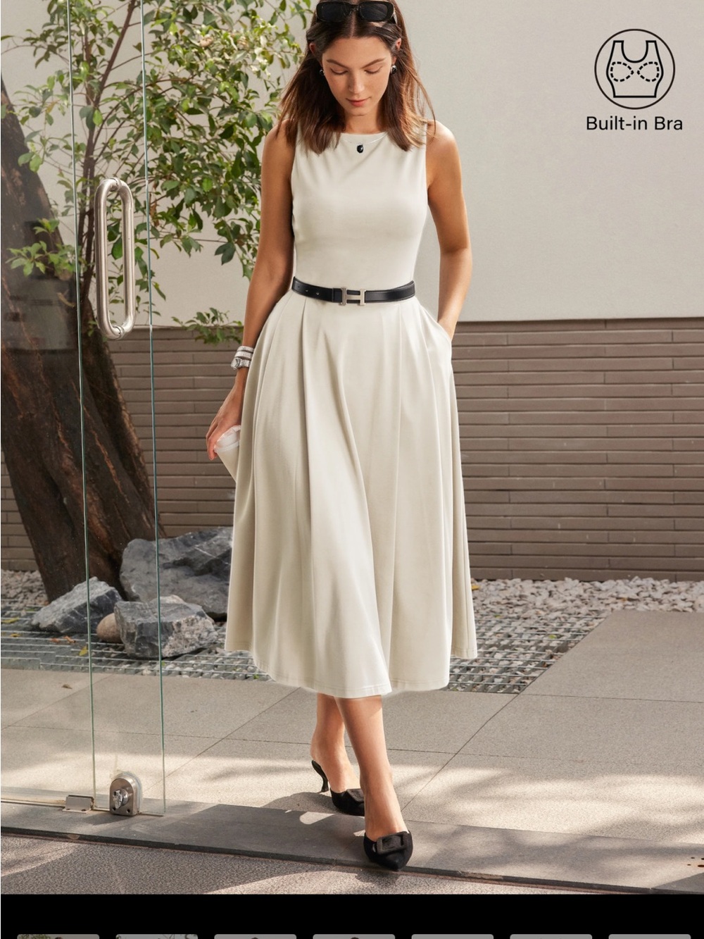 NWT OGL Ponte Sleeveless Midi Dress with Built-In Bra Sz Medium